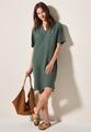 Split Neck Leinenmix Kleid L - Balmy Khaki