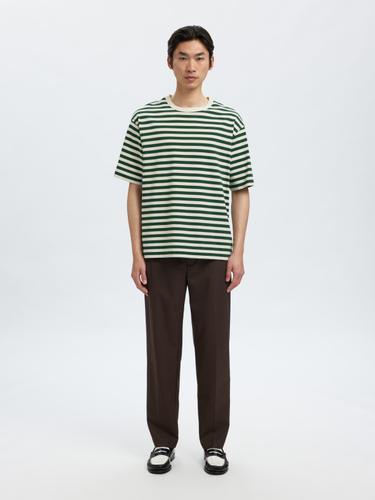 SLHRELAXDAN SS STRIPE TEE L Locker geschnitten - Dark Green