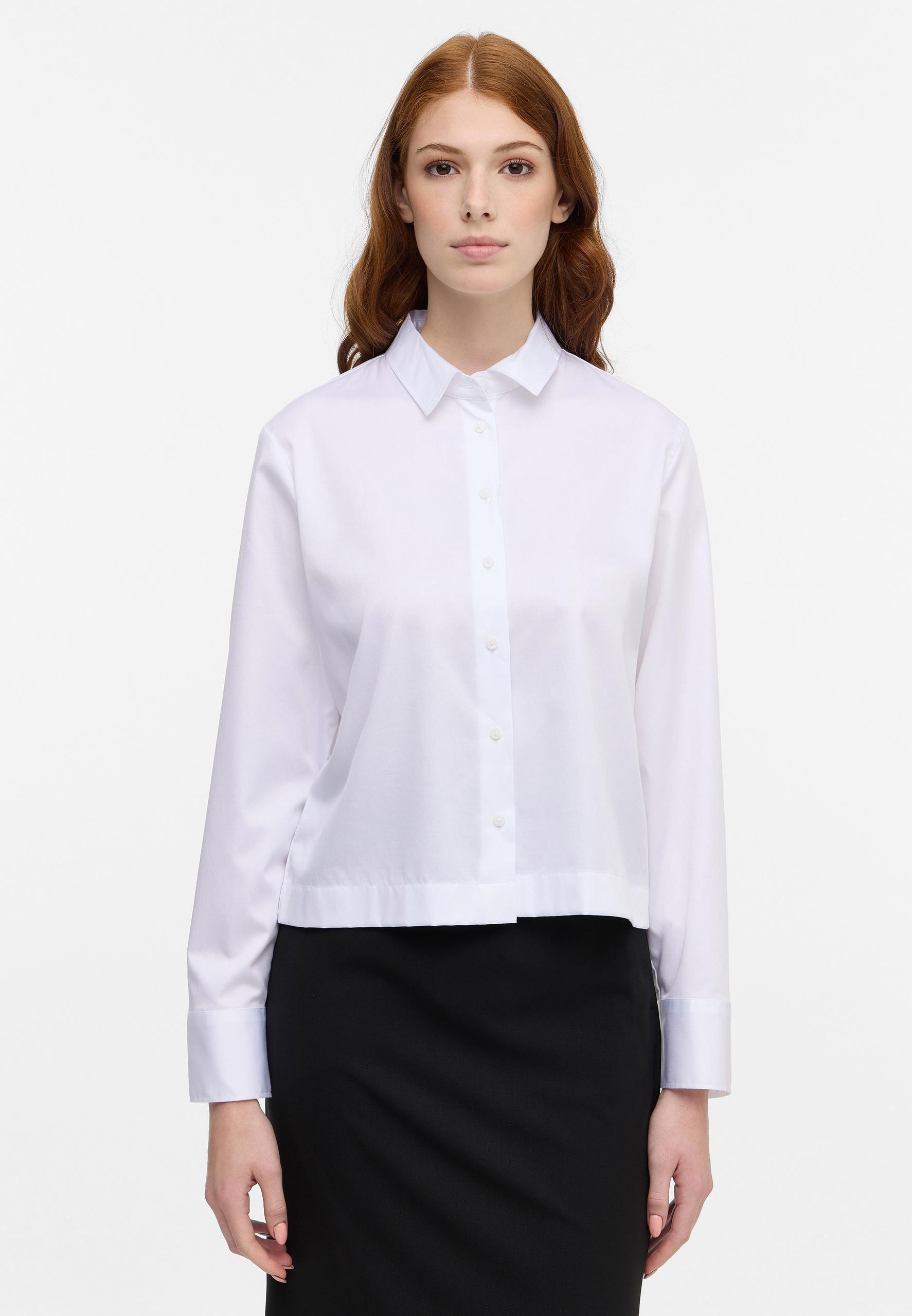 Satin Shirt Bluse Satingewebe Langarm 46/Langarm OVERSIZE FIT - Weiß