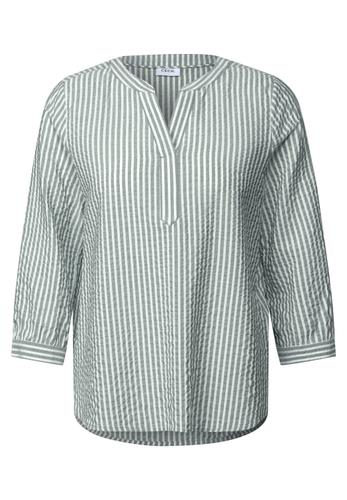 Gestreifte Seersucker Bluse L - Slate Khaki