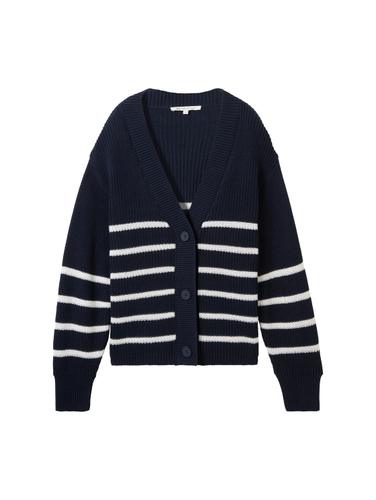Cardigan mit V-Ausschnitt XL Regular Fit - Placed Navy White Stripe