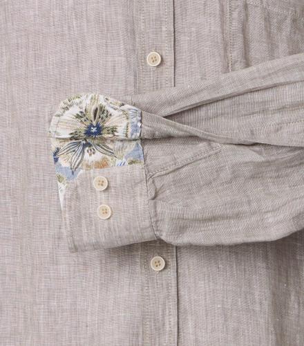 Leinenhemd M Casual Fit Short - Beige
