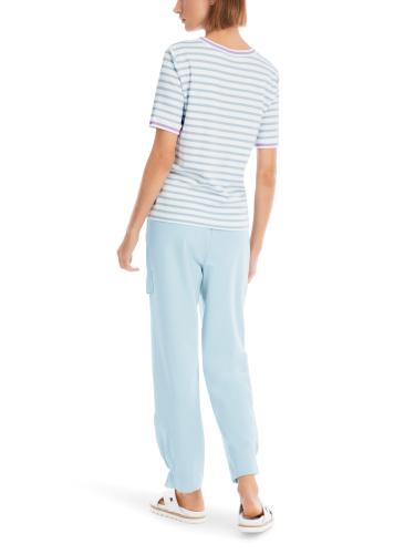 Geringeltes Rippen-T-Shirt 40 - Soft Sky Blue