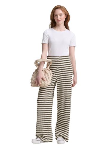 Wide Leg Strickhose L Wide Leg Fit - Olive White Stripe
