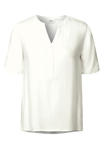 Kurzarmbluse in Unifarbe S - Vanilla White