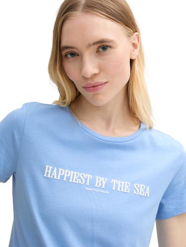 Basic T-Shirt mit Print M Regular Fit - Light Blue