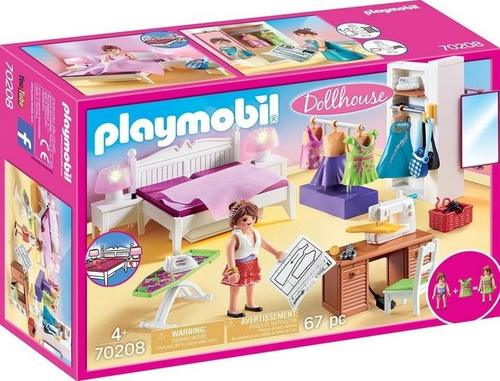 Playmobil® Playmobil® Konstruktions-Spielset »Schlafzimmer mit Nähecke (70208), Dollhouse«, (67 St), Made in Germany