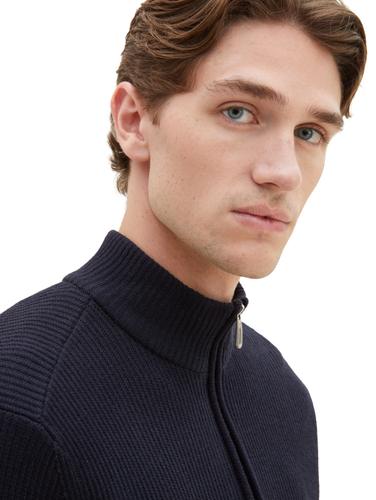 Strickpullover mit Troyer Kragen XL Regular Fit - Knitted Navy Melange