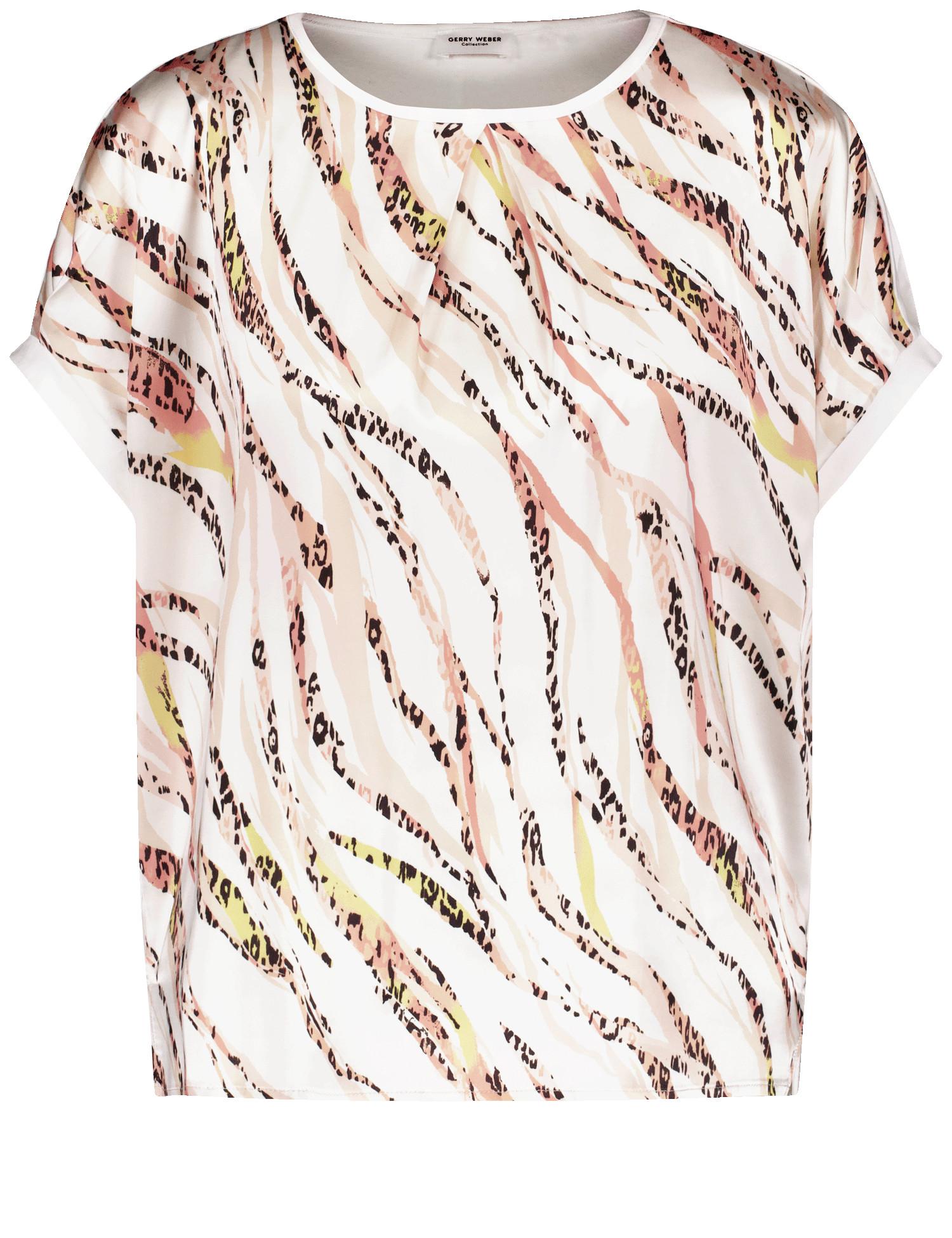 Blusenshirt mit Material-Patch 38 Bequeme Passform - Ecru/weiss/rot/orange Druck