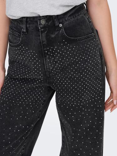 ONLHOPE RHINESTONE HW WIDE DNM BJ 27/32 Weiter Beinschnitt - Washed Black