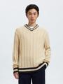 SLHROY LS KNIT RELAXED RIB V-NECK L Locker geschnitten - Egret
