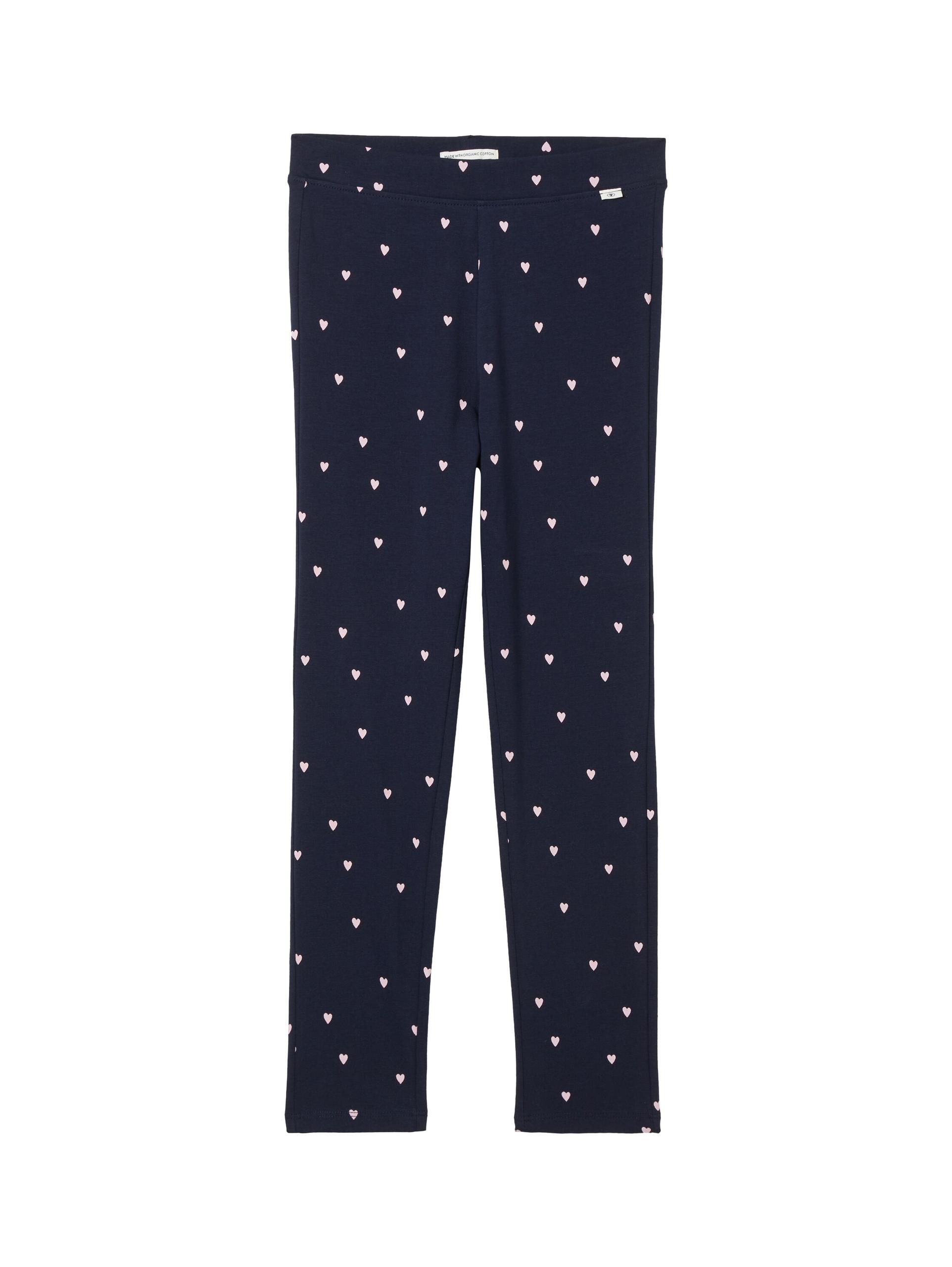 Gemusterte Leggings mit Bio-Baumwolle 92/98 Skinny Fit - Dark Blue Pink Heart