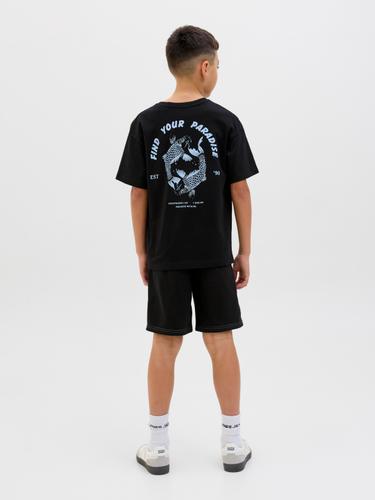 JJCHARGE PRINTED TEE SS CREW NECK JNR 140 Locker geschnitten - Black