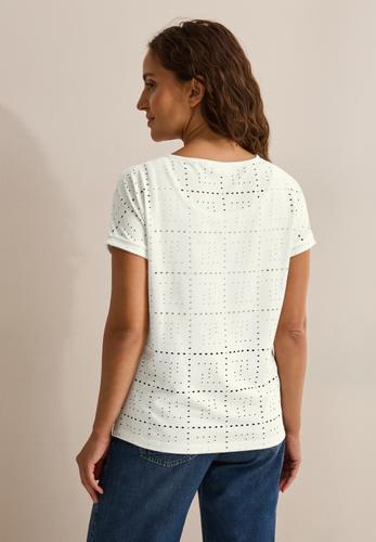T-Shirt mit Lochmuster L - Vanilla White