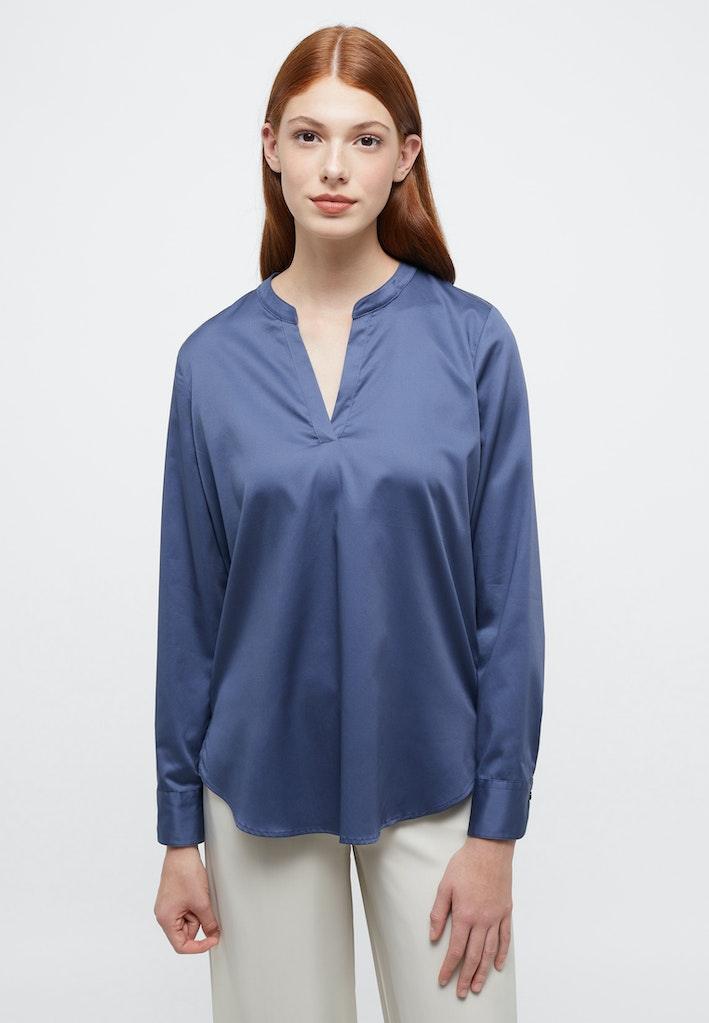 Satin Shirt Bluse Satingewebe Langarm Blau 38/Langarm