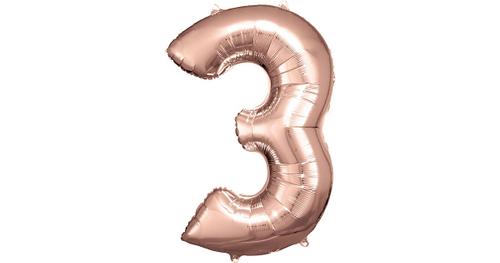 Super Shape Folienballon Rosé Gold, Zahlenballon 3 , 53 x 88 cm rosegold