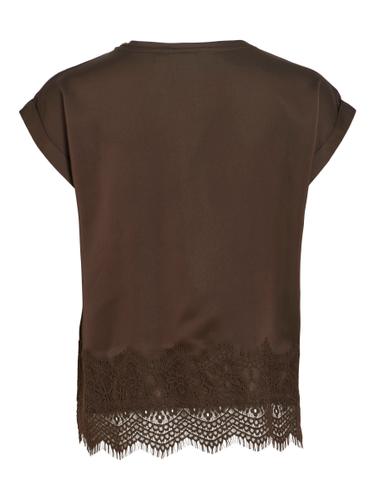VIELLETTE S/S FULL SATIN LACE TOP - NOOS 34 Normal geschnitten - Coffee Bean