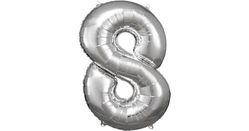 Super Shape Folienballon Silber, Zahlenballon 8, 53 x 83 cm silber
