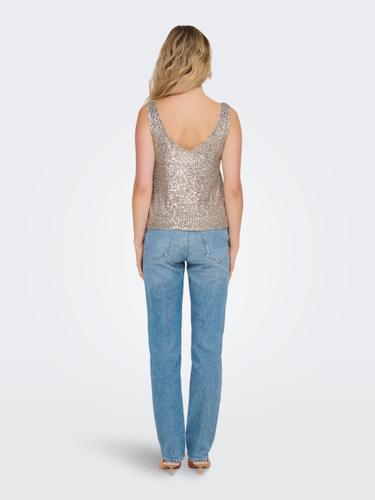 ONLANA S/L V-NECK SEQUINS TOP JRS M Normal geschnitten - Pumice Stone