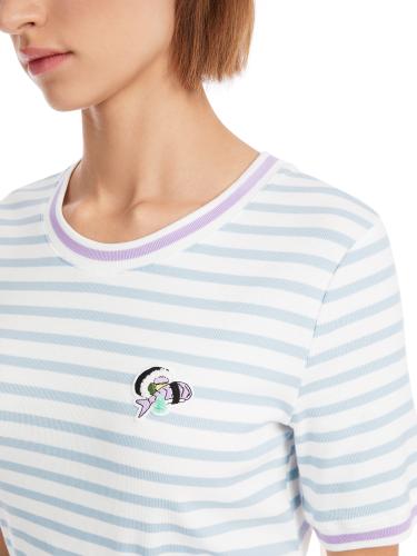 Geringeltes Rippen-T-Shirt 38 - Soft Sky Blue