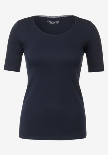Cecil T-Shirt in Unifarbe - Dunkelblau / L