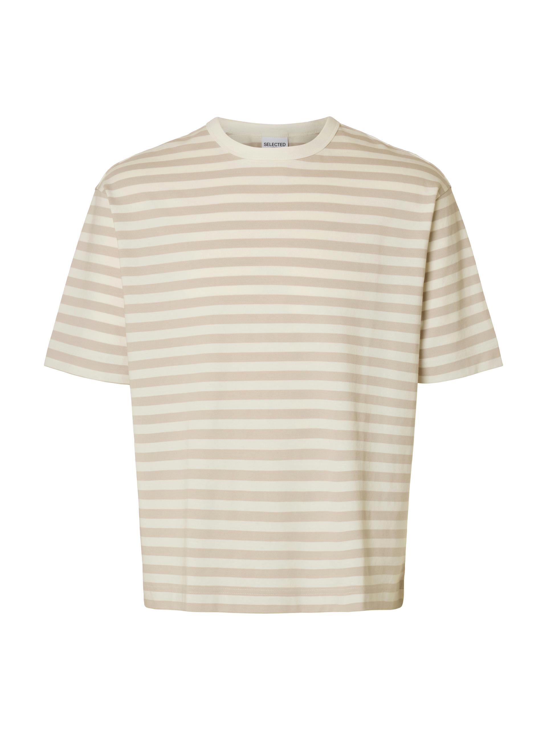 SLHRELAXDAN SS STRIPE TEE XL Locker geschnitten - Oatmeal
