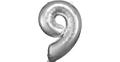 Super Shape Folienballon Silber, Zahlenballon 9, 63 x 86 cm silber