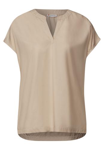 Split Neck Bluse in Unifarbe 36 - Coastal Beige