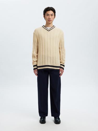 SLHROY LS KNIT RELAXED RIB V-NECK L Locker geschnitten - Egret