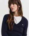 Zopfstrick V-Neck Pullover aus Stretch-Baumwolle M - Evening Blue