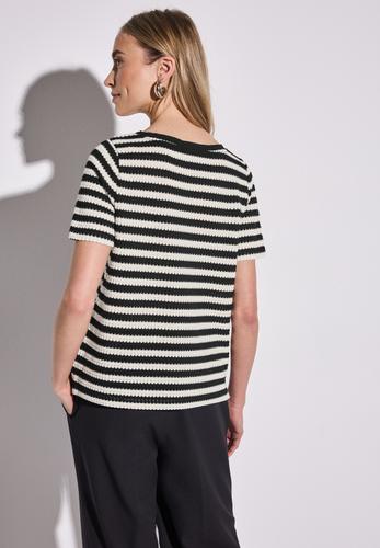 Strick-Look Streifenshirt Schwarz 38