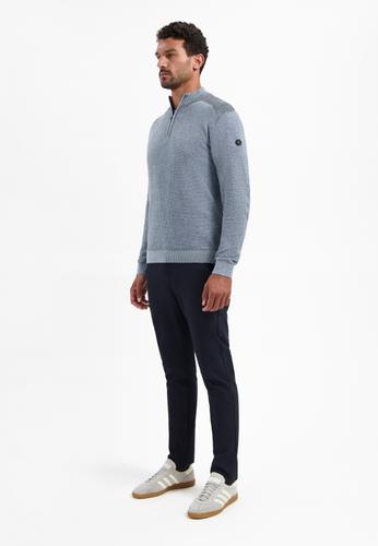 Pullover Half Zip Plated Structure Knit XXXL Regular Fit - Dusty Blue