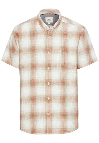 Kariertes Kurzarmhemd aus reiner Baumwolle M Regular Fit - Sunfaded Red