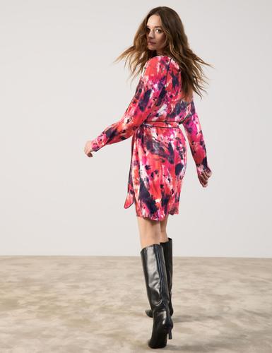 Gemustertes Kleid mit Bindegürtel 44 Figurumspielend - Geranium Gemustert