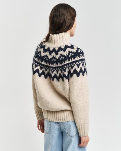Fair Isle Stehkragenpullover S - Cream