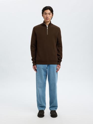 SLHDANE LS KNIT STRUCTURE HALF ZIP NOOS S Normal geschnitten - Demitasse