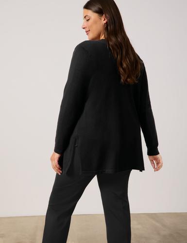 Lange Basic-Strickjacke 46 Figurumspielend - Black