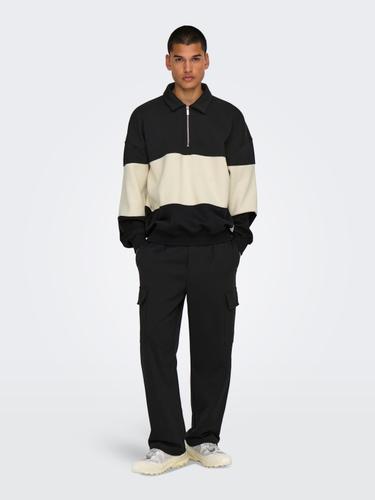 ONSBYRON VTG LS ZIP POLO XL Locker geschnitten - Black