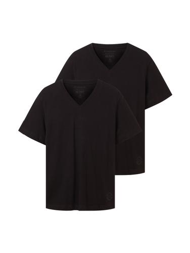 Basic T-Shirt im 2er-Pack mit V-Ausschnitt M Regular Fit - Black