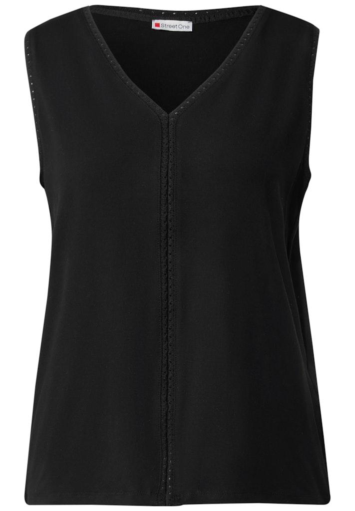 Jersey-Top mit Häkeldetails Schwarz 38