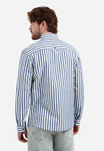 Shirt Vertical Big Stripe With Linen L Regular Fit - Indigo Blue