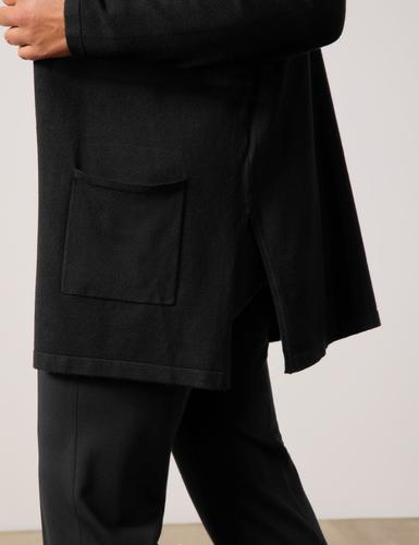 Lange Basic-Strickjacke 46 Figurumspielend - Black