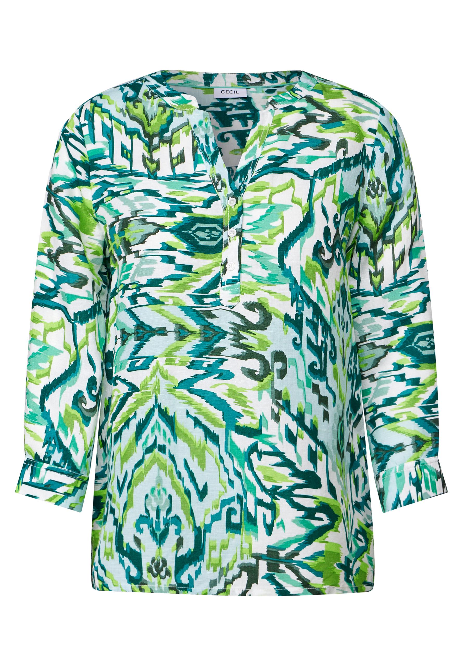 Gemusterte Leinenmix-Bluse L - Green Lagoon