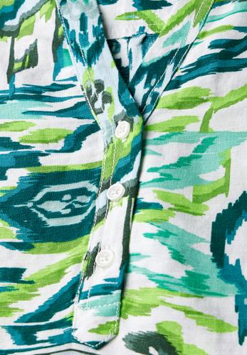 Gemusterte Leinenmix-Bluse L - Green Lagoon