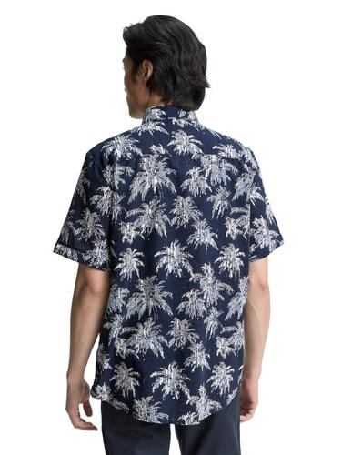 Regular Fit Kurzarmhemd mit Palmen-Print XXL Regular Fit - Navy Blue Stripe Palm Design