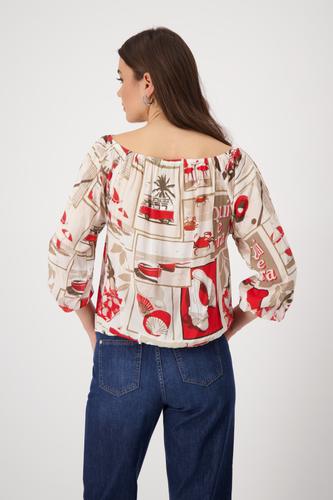 Bluse mit Polaroid-Print 36 - Red Gemustert