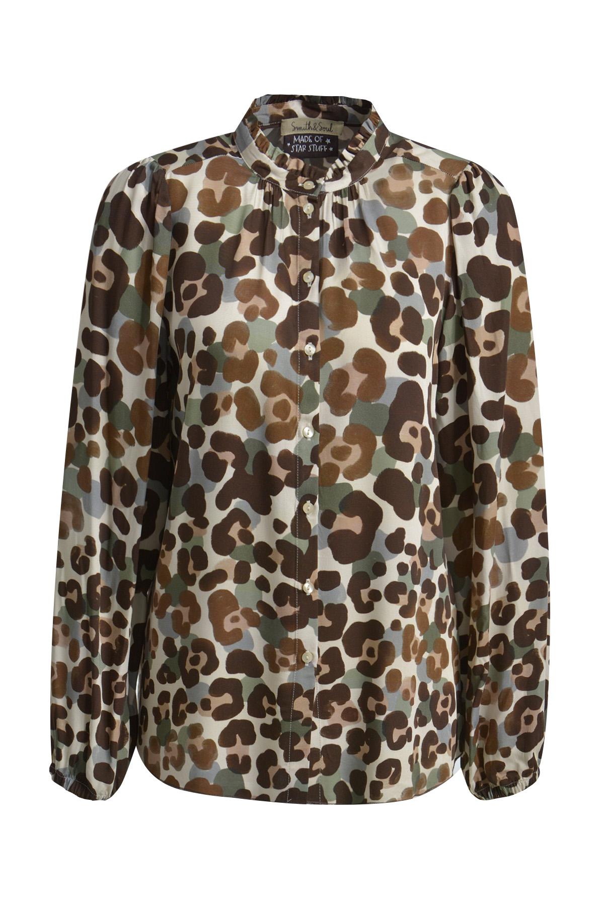 Ruffle Neck Blouse L - Choco Print