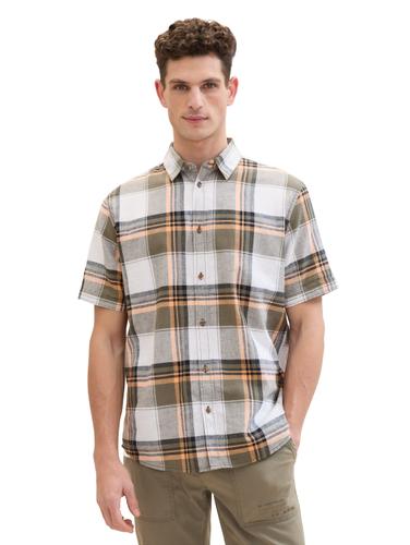 Hemd mit Leinen XL Regular Fit - Olive Orange Linen Check