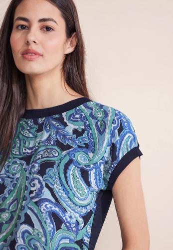 Materialmix T-Shirt Blau, Grün 40