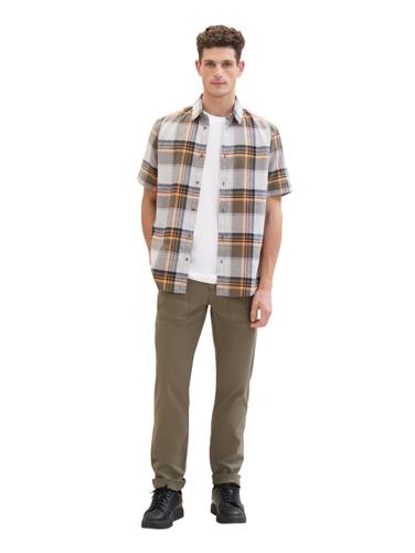 Hemd mit Leinen XL Regular Fit - Olive Orange Linen Check